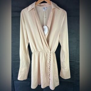 NWT Princess Polly Nicola Long Sleeve Mini Dress Beige